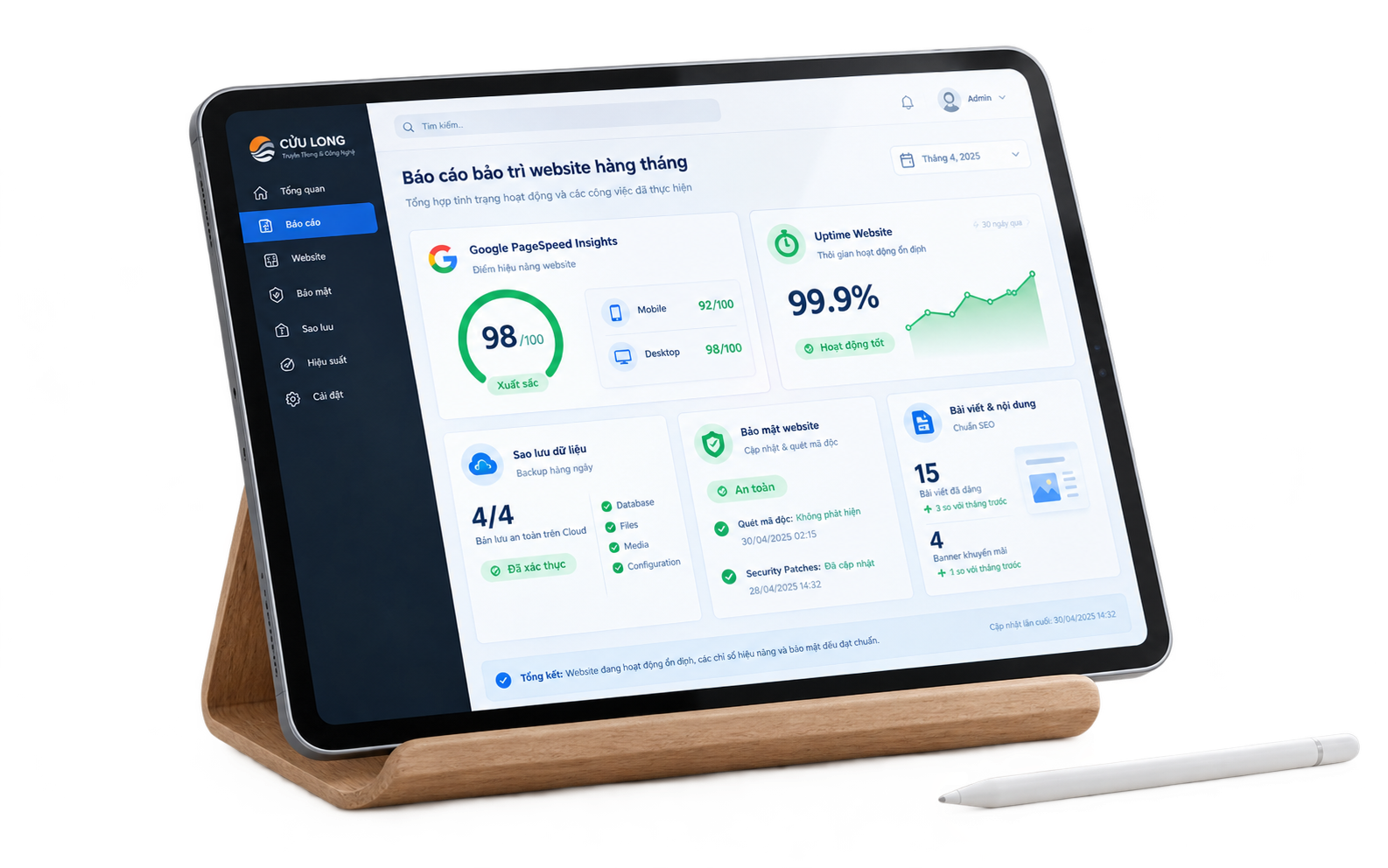 Báo cáo bảo trì website hàng tháng thực tế - Truyền Thông Cửu Long