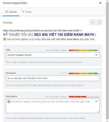 seo bài viết 100 điểm rank math