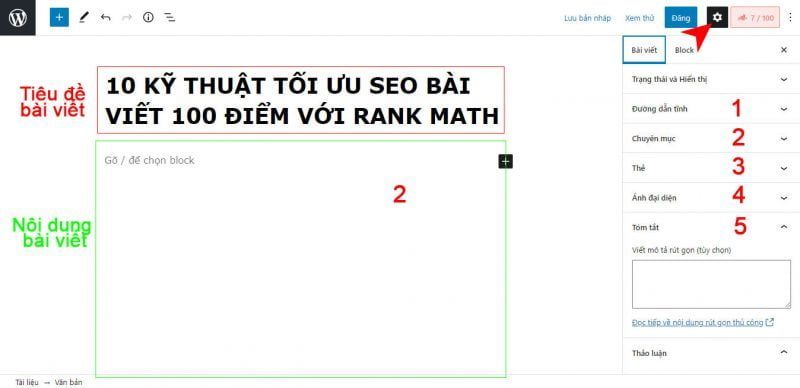 seo bài viết 100 điểm rank math