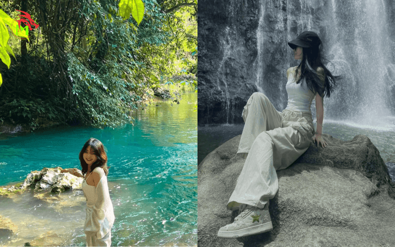 Tạo dáng chụp ảnh ở suối
