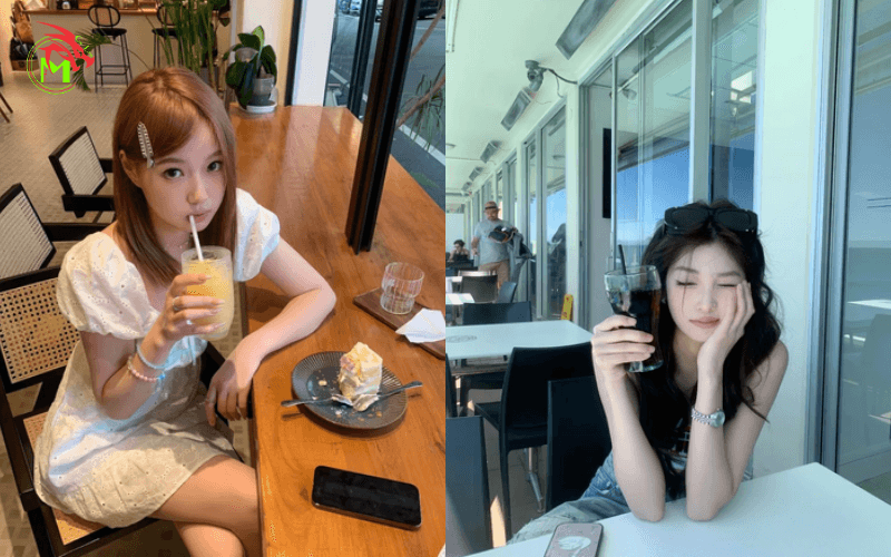 Tạo dáng chụp ảnh cầm ly nước