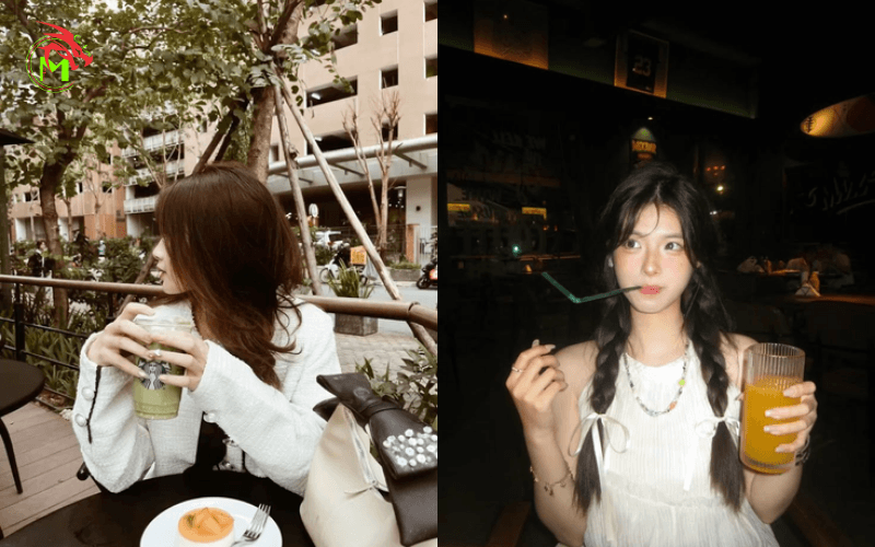 Tạo dáng chụp ảnh cầm ly nước