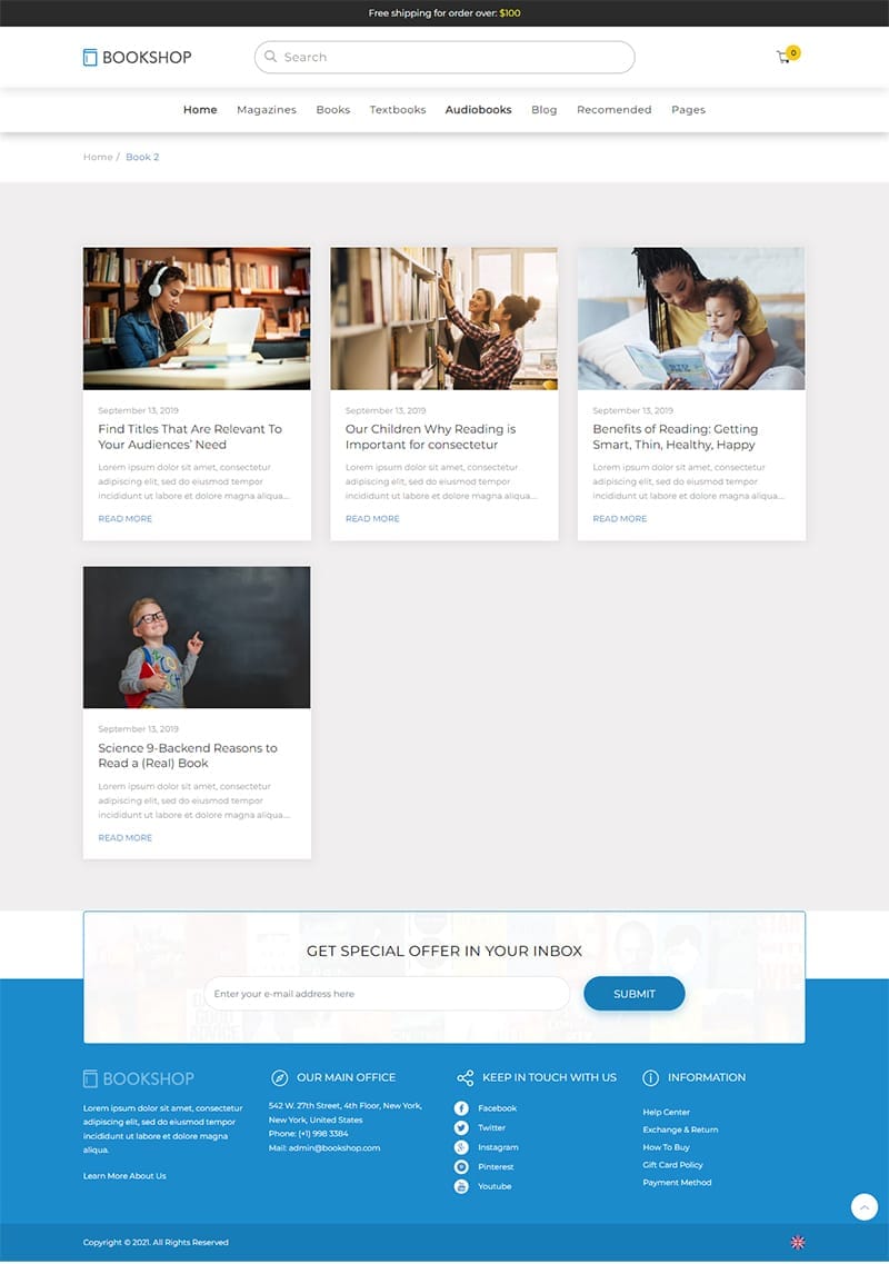 template website bookshop blogpage