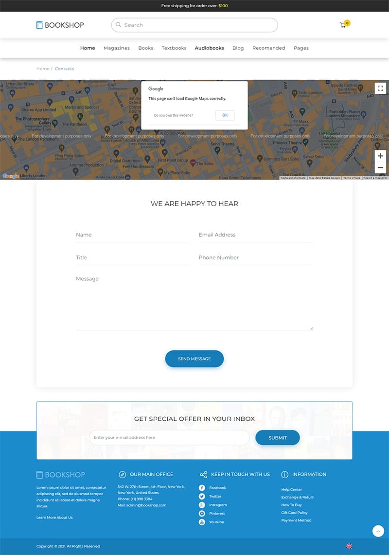 template website bookshop contact