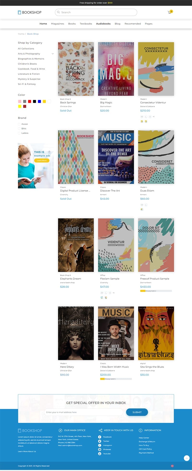template website bookshop shoppage
