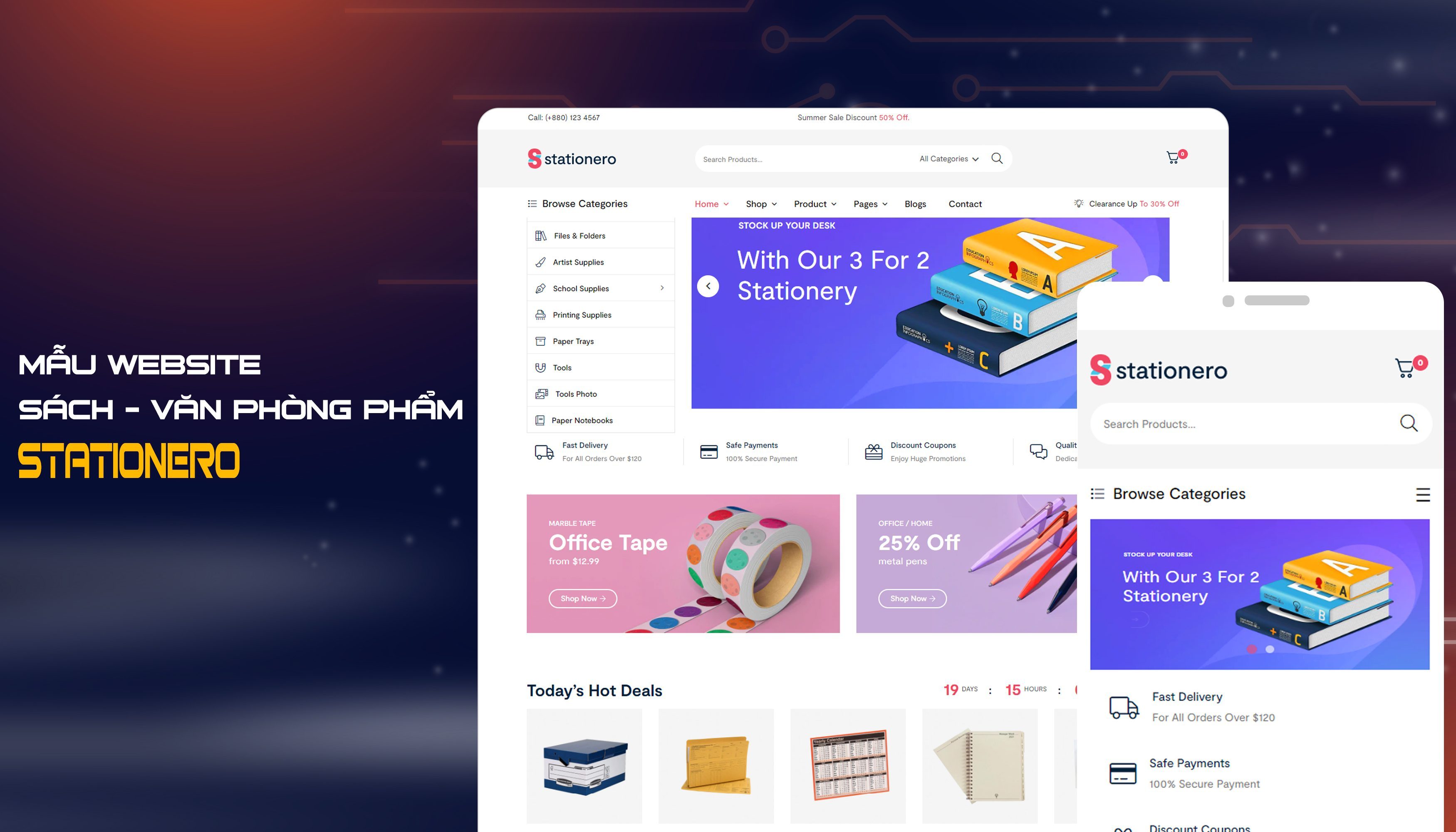 Mẫu website sách - văn phòng Stationero
