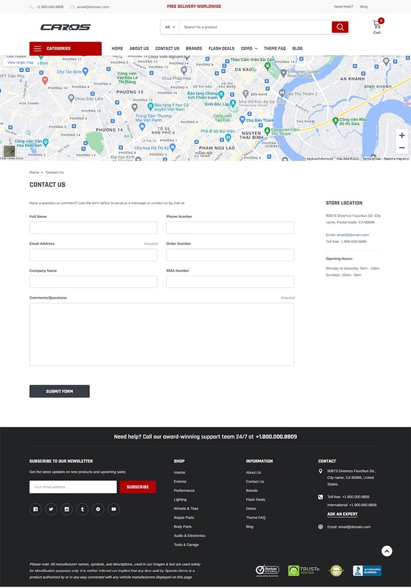 template website carstore caros contact