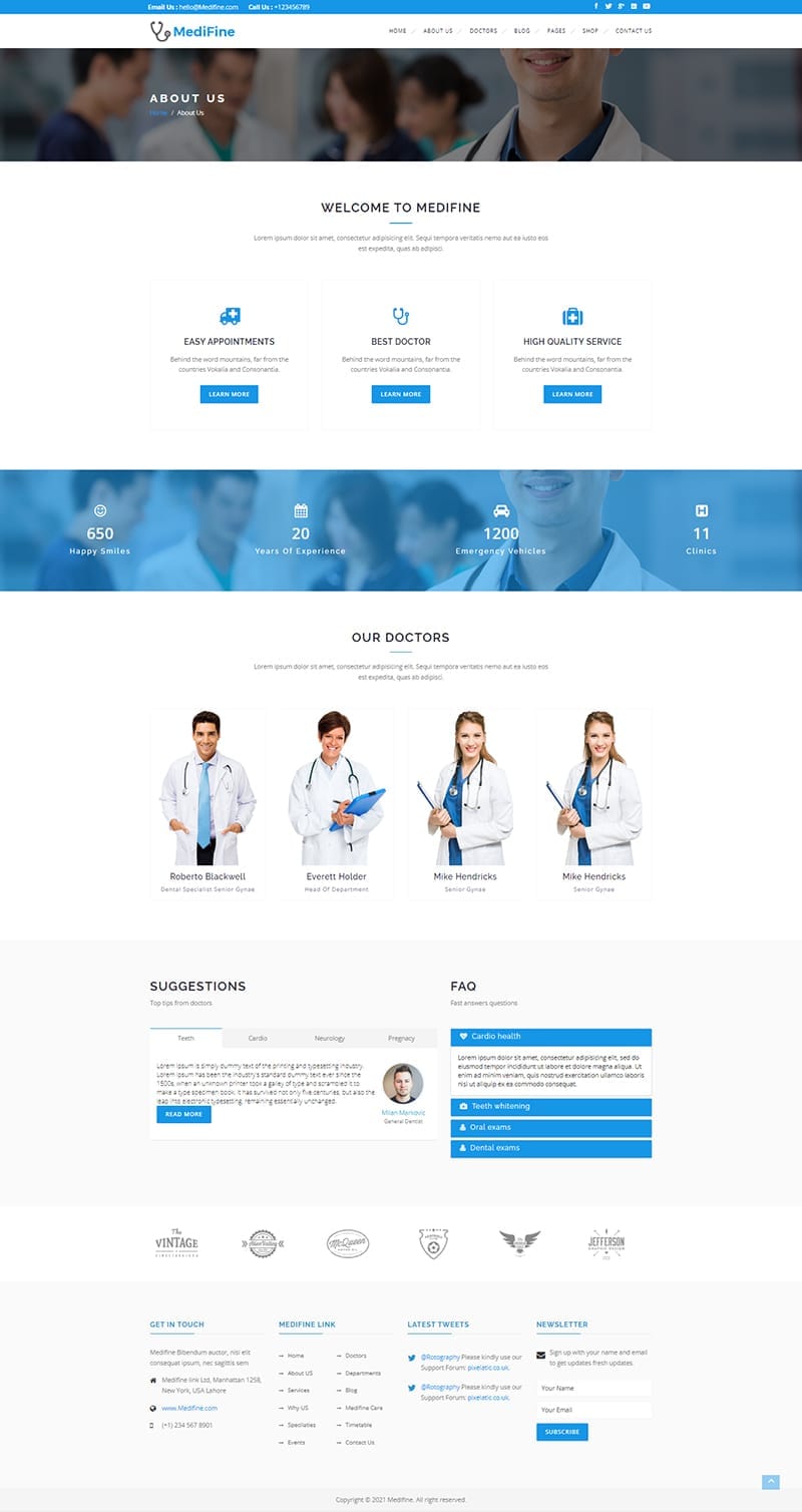 template website health MediFine about