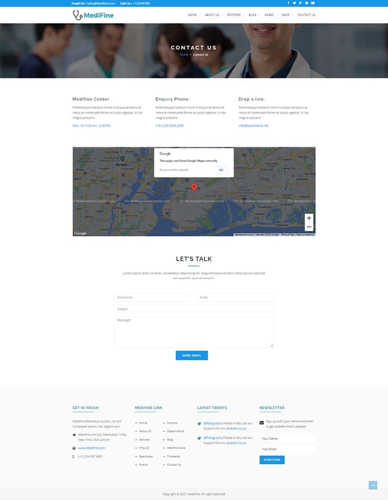 template website health MediFine contact