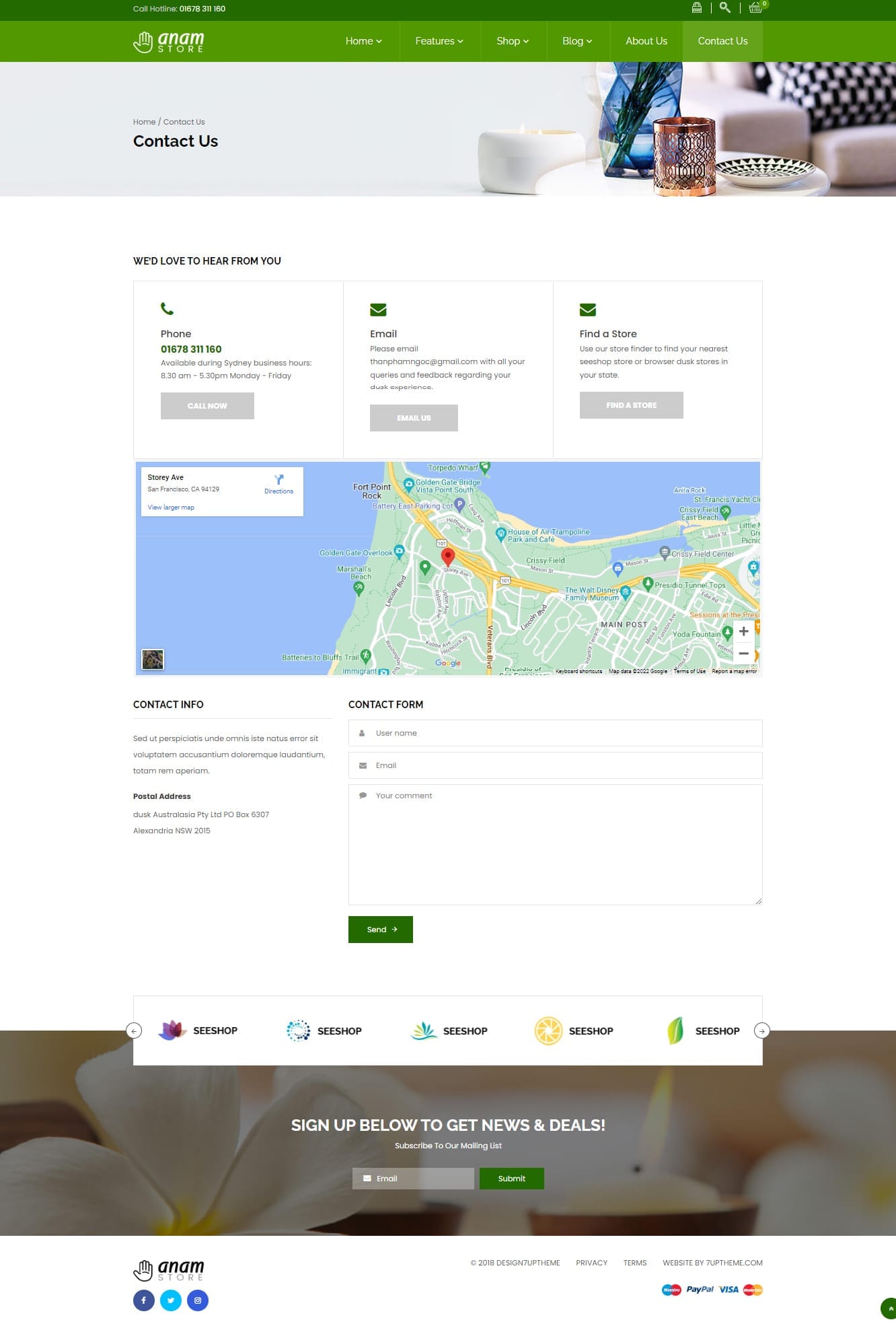 template website health anam contactpage