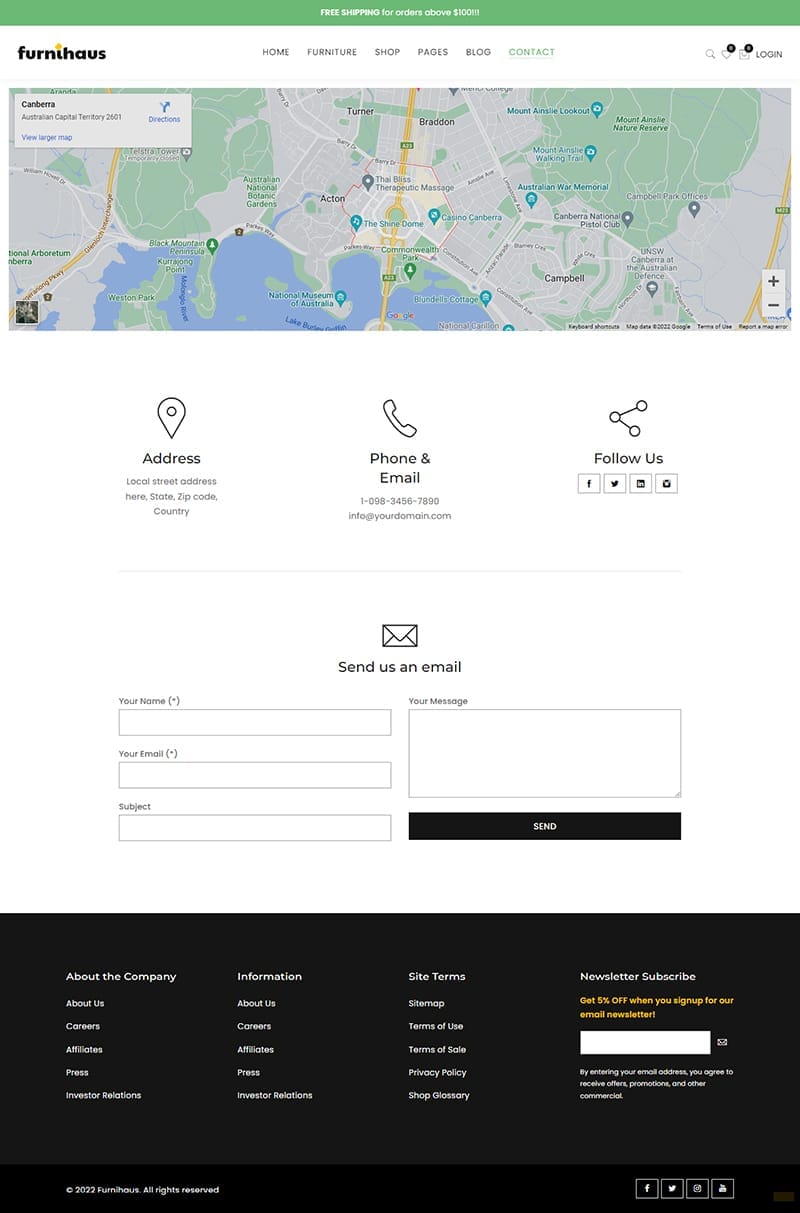 template website noithattrangtri furnihaus contact