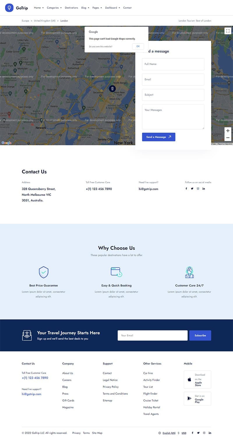 template website travel contact