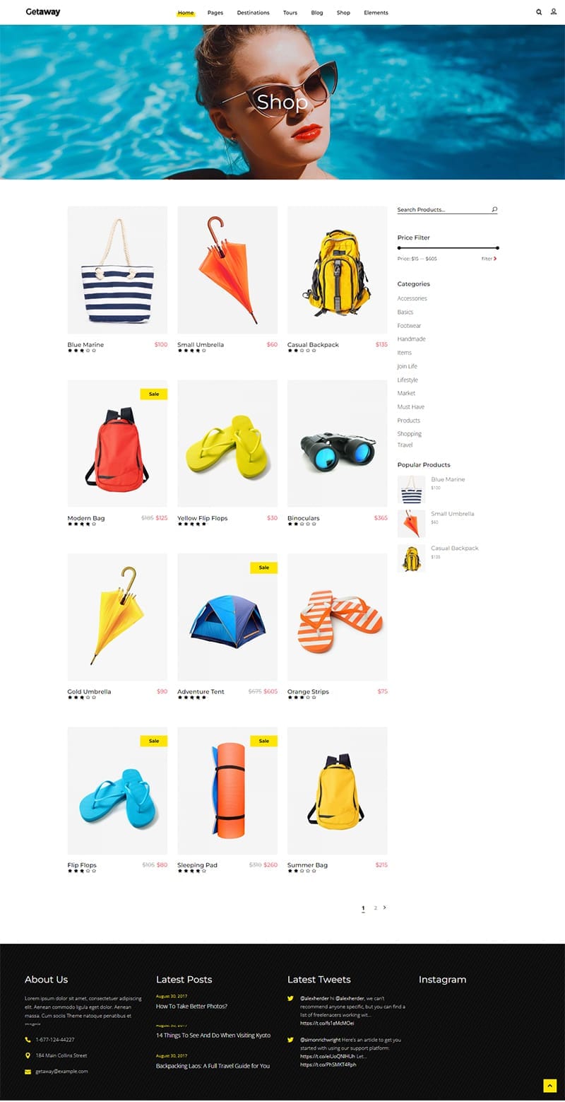 template website travel gateway shoppage