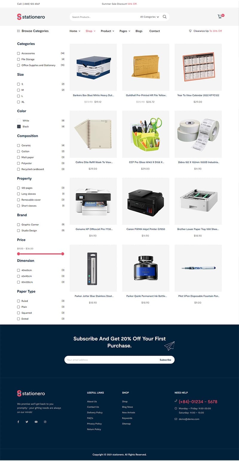 website bookstore stationero shoppage