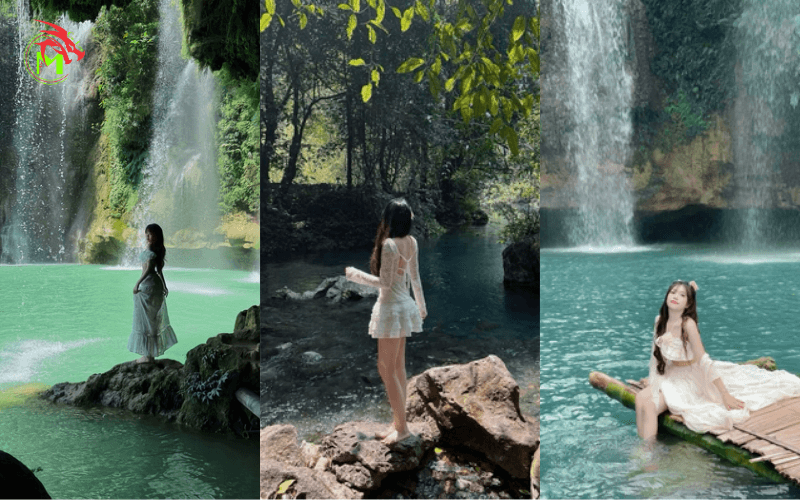Tạo dáng chụp ảnh ở suối
