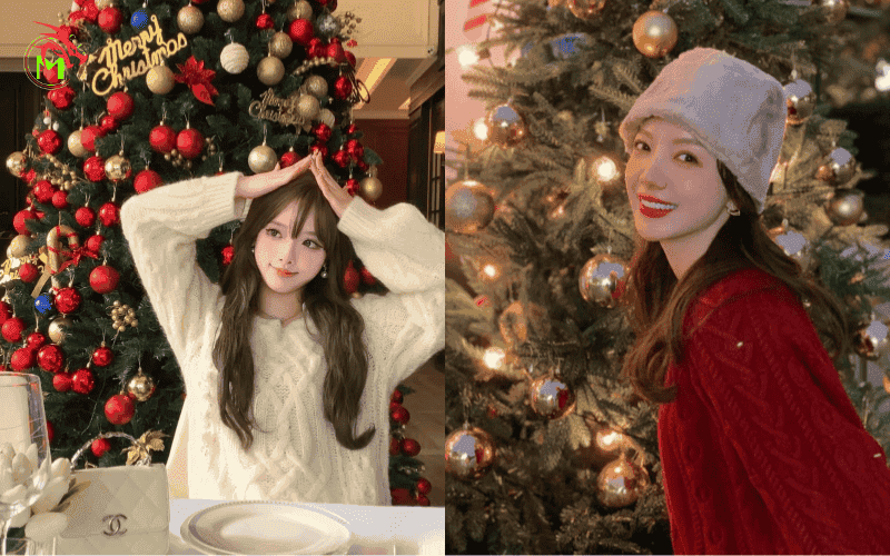 Chụp hình với cây thông noel cho nữ