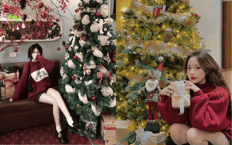 Chụp hình với cây thông noel cho nữ