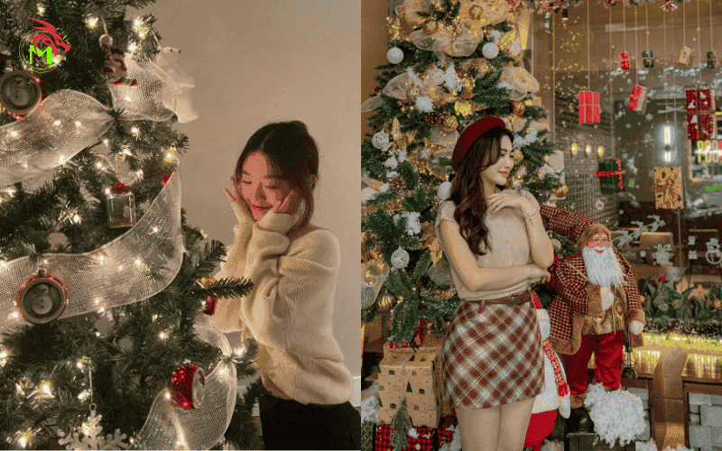 Chụp hình với cây thông noel cho nữ