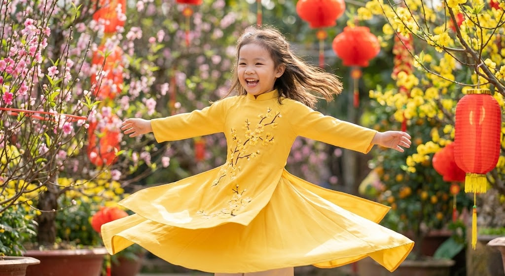 Tạo dáng chụp ảnh tết cho bé