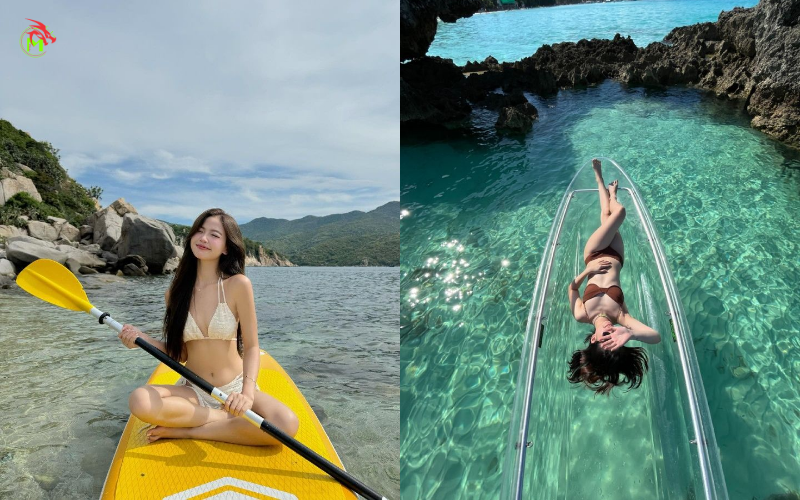 Tạo dáng chụp ảnh cùng thuyền sup cho nữ ngồi và nằm
